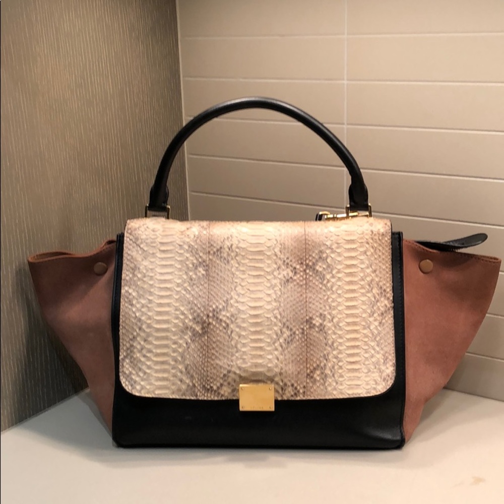Celine Tricolor Python & Suede Medium Trapeze